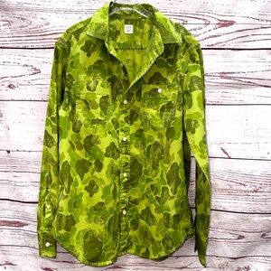 Crewcuts Green Army Fatigue Button Up Shirt Size 12